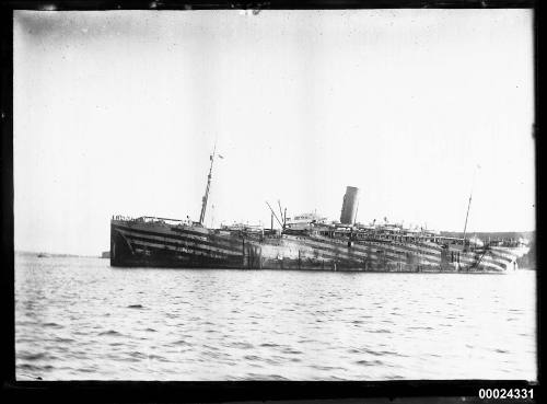 Steamship in WWI dazzle camouflage