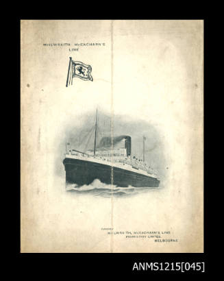 Menu card from No 1 Australian Hospital Ship TSS KAROOLA, under Commander WCE Morgan