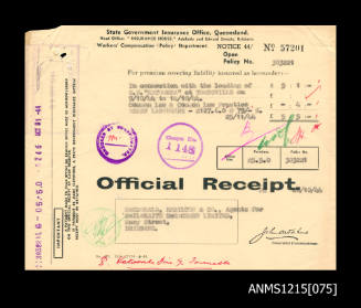 Official Receipt No 57201 issued by State Government Insurance Office, Queensland to Macdonald Hamilton & Co