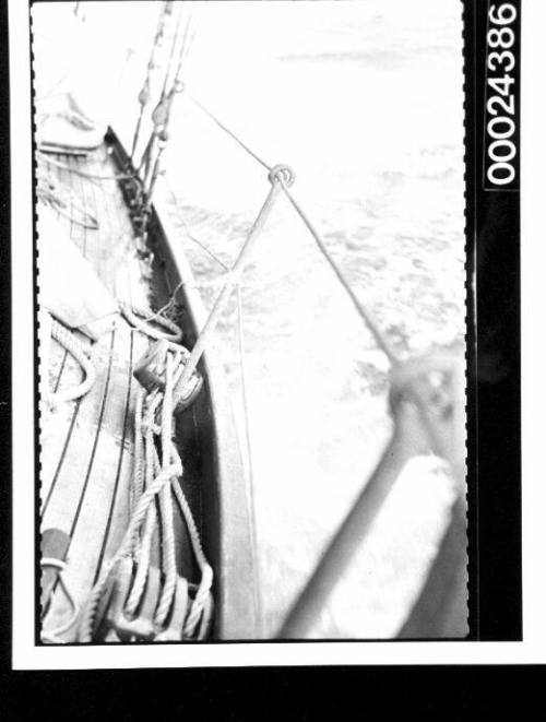 Pulleys and lines along the deck of yacht SIRIUS