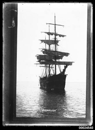 Starboard view of the three-masted ship GLENALVON at sea