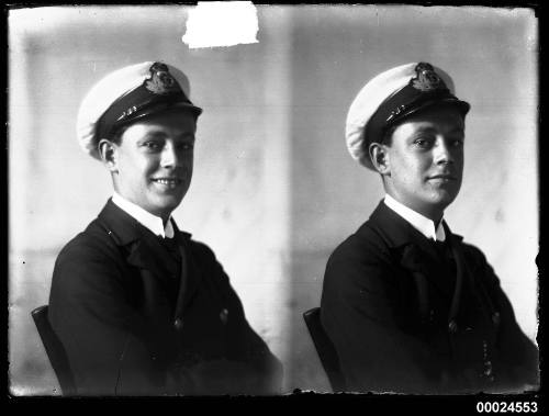 Portrait of a merchant seaman in uniform on board ELGINSHIRE