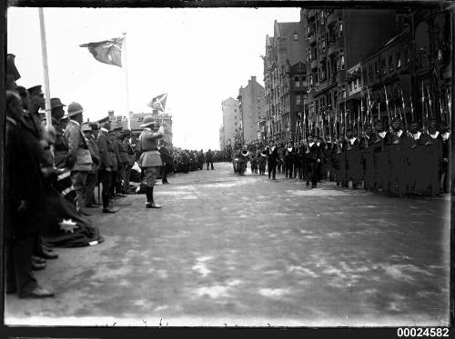 French Navy sailors marching along Macquarie Street, Sydney