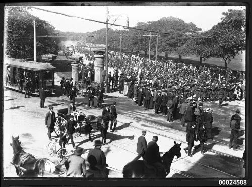 Contingent of the Australian Naval and Military Expeditionary Force marching on Randwick Road in Sydney