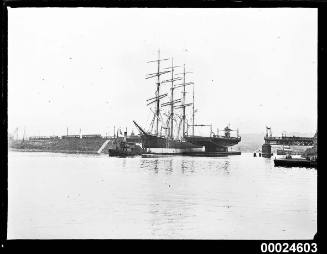 Steam vessel and GUSTAV passing through Glebe Island Bridge, departing Blackwattle or Rozelle Bay