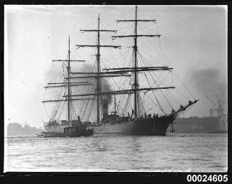 Three-masted barque CHILLICOTHE under tow in Sydney Harbour