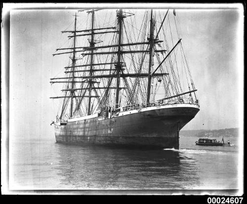 Four-masted barque MAGDELENE VINNEN arriving in Sydney Harbour