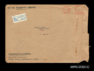 Envelope addressed to Miss N Steele from the Department of the Navy, Victoria Barracks