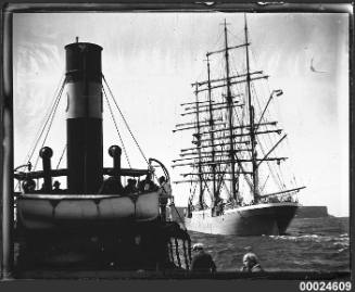 Four-masted barque MAGDELENE VINNEN leaving Sydney Harbour