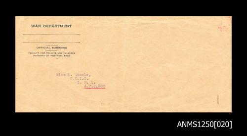 War Department envelope addressed to Miss N Steele