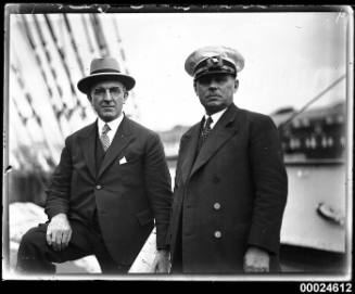 Portrait of Captain Lorenz Peters and Sydney Agent Harold Crofton Sleigh on board MAGDALENE VINNEN