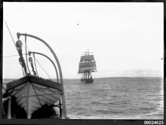 Three-masted rig TERPSICHORE under partial sail