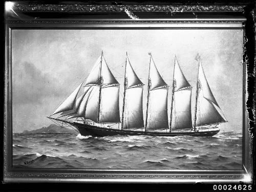 Five-masted American schooner CRESCENT under full sail at sea