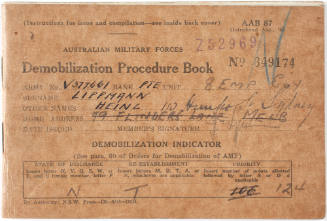 Australian Military Force Demobilization Book for Heinz Lippmann