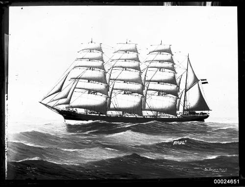 Four-masted barque PAUL under full sail