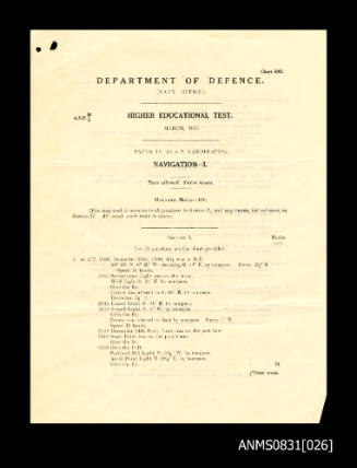 Examination paper IV for Royal Australian Navy candidates