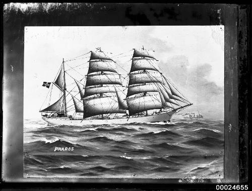 Three-masted barque PHAROS under full sail