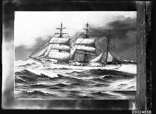 Three-masted barque PHAROS under partial sail