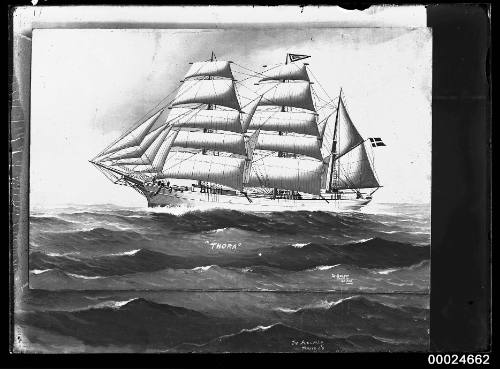 Three-masted barque THORA under full sail