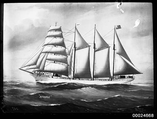 American four-masted barque HAWAII under full sail