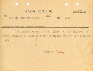 Naval Message from ACNB to WYATT EARP