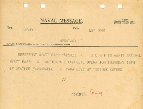 Naval Message from LST 3501 to ACNB