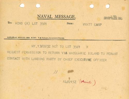 Naval Message from WYATT EARP to ACNB