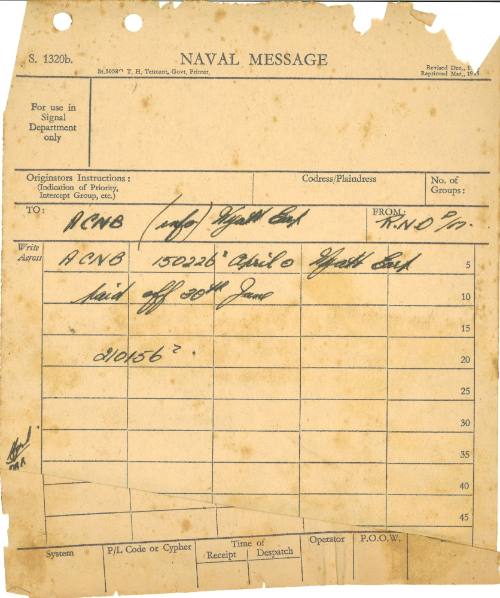 Naval Message from RNO PM to ACNB (info) WYATT EARP