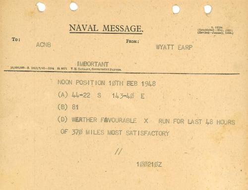 Naval Message from WYATT EARP to ACNB