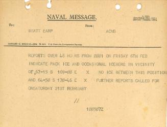 Naval Message from ACNB to WYATT EARP