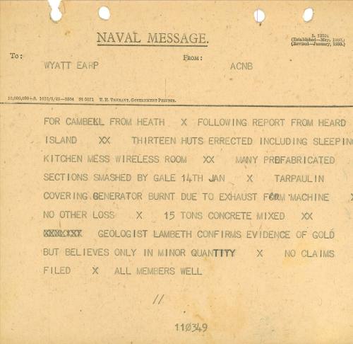 Naval Message from  ACNB to WYATT EARP