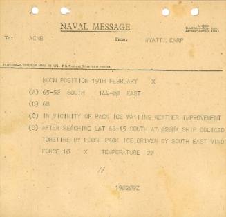 Naval Message to ACNB from WYATT EARP