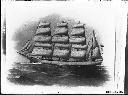 Four mast barque under full sail at sea