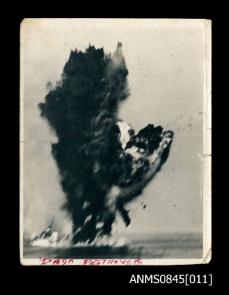 Italian Navy destroyer on fire
