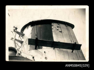Close-up view of HMAS SYDNEY II funnel after repairs