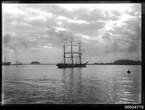 Three-masted barque at anchor in Newcastle Harbour, New South Wales