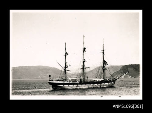 Three masted ship ZEALANDIA being towed into harbour