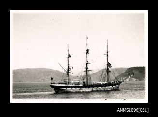 Three masted ship ZEALANDIA being towed into harbour