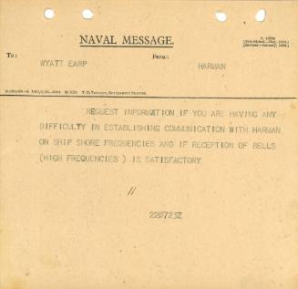 Naval Message to ACNB from WYATT EARP