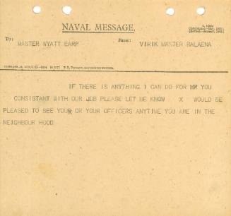 Naval Message to Master WYATT EARP from Virik Master BALAENA