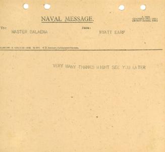 Naval Message to Master BALAENA from WYATT EARP