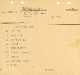 Naval Message to NOIC PM (R) ACBN FOIC (S) RNO HOBART HARMAN from LST 3501