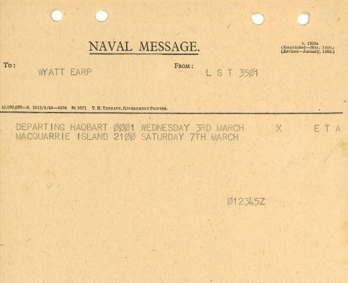 Naval Message to WYATT EARP from LST 3501