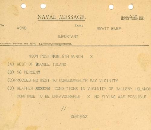 Naval Message to ACBN from WYATT EARP