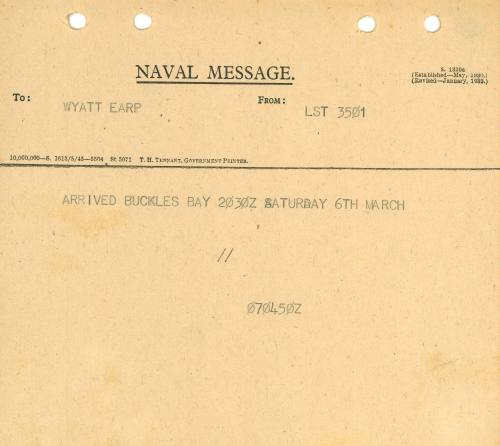 Naval Message to WYATT EARP from LST 3501