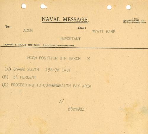 Naval Message to ACBN form WYATT EARP