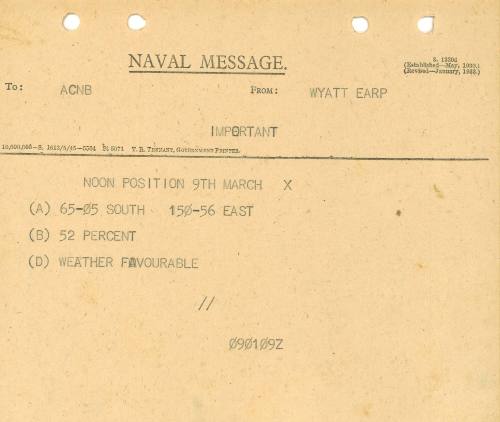 Naval Message to ACBN form WYATT EARP