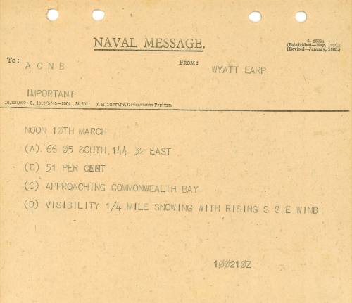 Naval Message to ACBN form WYATT EARP