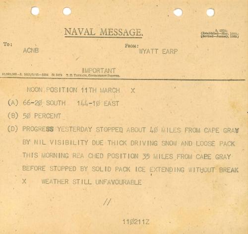 Naval Message from ACBN to WYATT EARP