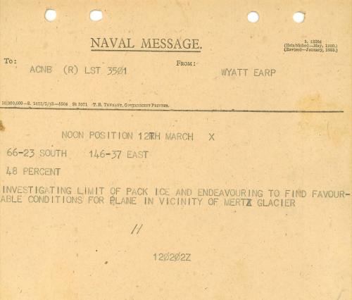 Naval Message to ACBN (R) LST 3501 from WYATT EARP